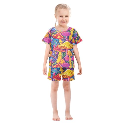 ALAZA Mushroom Colored Leaf Pajamas Short Sleeve 2 Piece Sleepwear Top and Bottom Pajama Set Unisex3