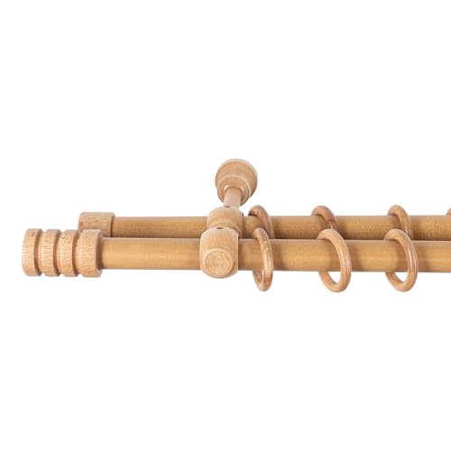 SN Deco - Stilgarnitur Gardinenstange Vorhangstange Pisa, Holz, Ø 28mm, 2-Lauf, Komplettset mit Ringen, Farbe Eiche 120cm