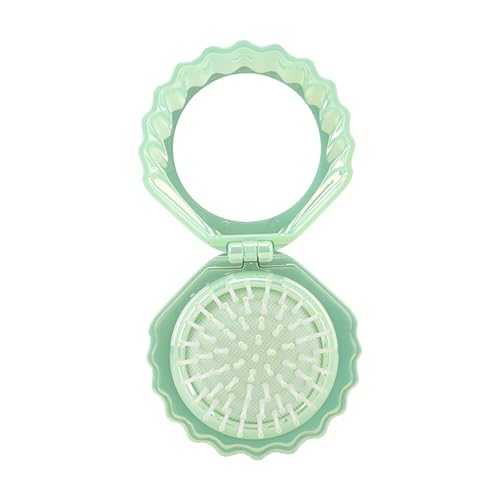 Mini spazzola per capelli, pieghevole, da viaggio, con specchio, dimensioni compatte, pettine massaggiante per capelli, set regalo per ragazze e donne (verde)