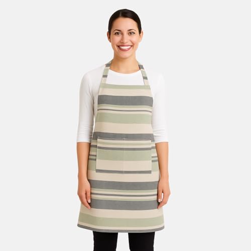 Image of Unisex Cooking Aprons | Waterproof Apron | Striped Design with 2 Front Pockets & Adjustable Neck Strap | Durable, Oil & Stain Resistant | Chef Apron for Cooking