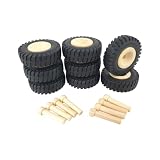 8 Holzräder, Holzfelge mit LKW-Profilgummi 64 mm inkl. Achsstecker