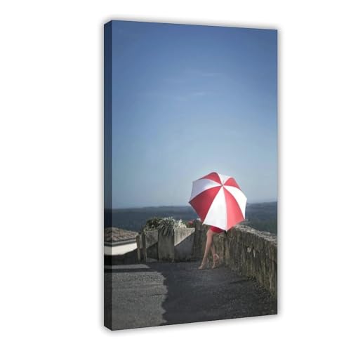 Impression sur toile femme robe rouge et parapluie pour décoration murale salon 40x60