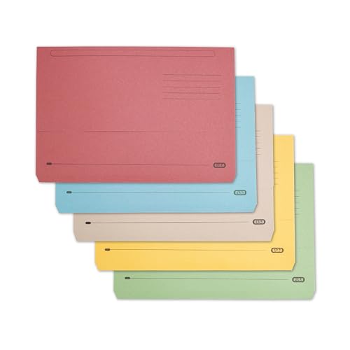 Elba A4+ Document Wallets, Assorted Colours - Pack of 25 Foolscap Folders with Tuck-in Flap, 300 Sheet Capacity, Heavyweight Paper Filing for Office & School