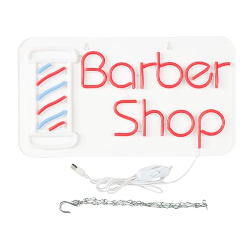Image of Barber Shop Neon Signs for Wall Decor Open Neon Lights for Bedroom Led Signs Suitable for Barber Shops Hair Salon Art Unique Gift for Hairdresser 16.1 * 9 Inch(Red + Blue + White)
