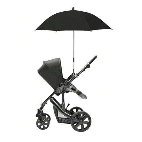Image of One Stroller Umbrella with Parasol (Free Steel Clip and Handle), Creative Universal Sun Protection for Baby Stroller, Unisex Baby Pet Carrier, Avoid Sun or Rain (Black)