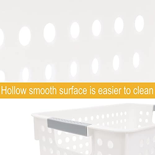 AYVANBER Large Plastic Storage Basket Portable Organizer Box Refrigerator Storage Bins Desktop Storage Baskets with Handles for Cupboards Kitchen Bathroom Livingroom Office Set of 3 (White Large)