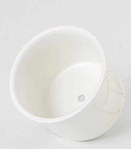Planter Pot Indoor, Flowerplus 4.33 Inch White Ceramic Medium Succulent Cactus Flower Plant Round Bowl with Metal Stand Holder and Plants Sign for Indoors Outdoor Home Garden Kitchen Decor (Black)