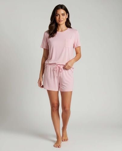 Image of Real Essentials 2 Pack: Women's Short Sleeve Pajama Short Set - Comfy Lightweight Soft Lounge Sleepwear (Plus