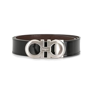 Salvatore Ferragamo Men’s Gunmetal Gancini Logo Buckle Reversible Leather Belt
