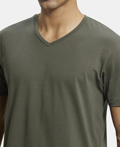 Image of Jockey 2726 Men's Super Combed Cotton Rich Solid V Neck Half Sleeve T-Shirt