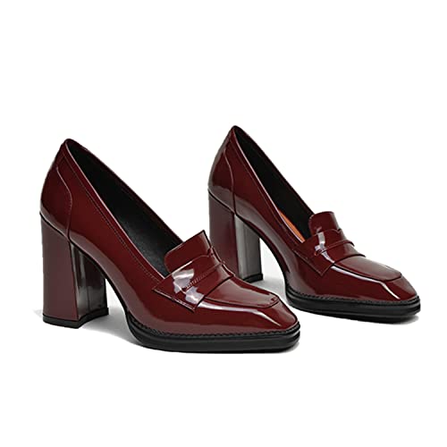 FOWT Dressy High Block Heels Loafers for Women Classical Square Toe Pumps Comfortable Slip On Walking Shoes School Uniform Goth Oxfords US Size 4-16 M2