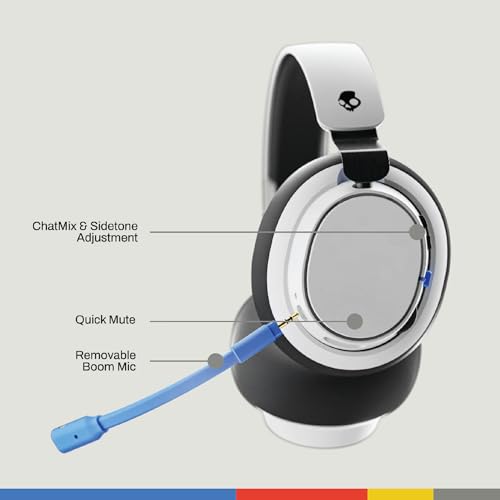 Image of Skullcandy SLYR Pro Wireless Multi-Platform Gaming Headset, Bluetooth Headphones, Up to 24 Hrs Battery, PC, PlayStation, Nintendo Switch, 2.4GHz Low Latency Wireless Transmitter Included - White /Blue