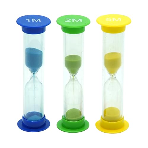 TeacherFav Sand Timer for Kids Set of 3 Small Colorful Hourglass Acrylic Covered Clock 1Min 2Min...