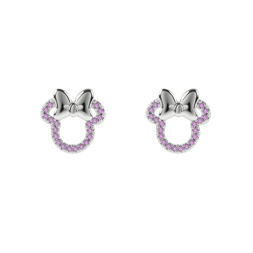 Minnie Mouse - Pendientes de tuerca chapados en plata con piedra rosa para niñas, talla única, Latón, Sin piedra preciosa