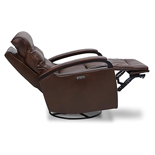 Chita Genuine Leather Power Swivel Glider Rocker Recliner, Usb Charge Power Headrest Wooden Contrast Armrest Double Layer Backrest Recliner Chair Sofa For Living Room And Nursery-Cognac #TOP5