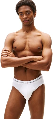 Tommy Hilfiger Herren 3er Pack Unterhosen Hip Briefs mit Logobund, Mehrfarbig (Wht/PRM Red/des Sky), XL 5