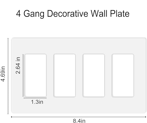 Image of Screwless Decorator Wall Plates 4-Gang Switch Outlet Electrical Cover Plate Unbreakable Thermoplastic Faceplate for Decorative Receptacle Outlet Switch, White (4 Pack)