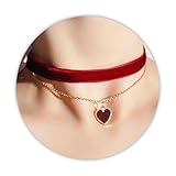 DAYANEY Red Choker Necklace for Women, Red Heart Necklace Velvet Ribbon Chocker as Birthday Day Gifts for Her, Love Heart Jewelry Gold Chain Adjustable Choker as Anniversary BDAY Gifts for Girlfriend