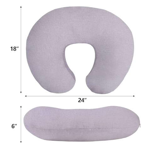 Image of Little Grape Land Muslin Nursing Pillow Covers 2 Pack, 100% Cotton Removable Breastfeeding Pillow Covers, Feeding Pillow Slipcovers for Baby Boys & Girls, (Purple Butterfly & Purple)