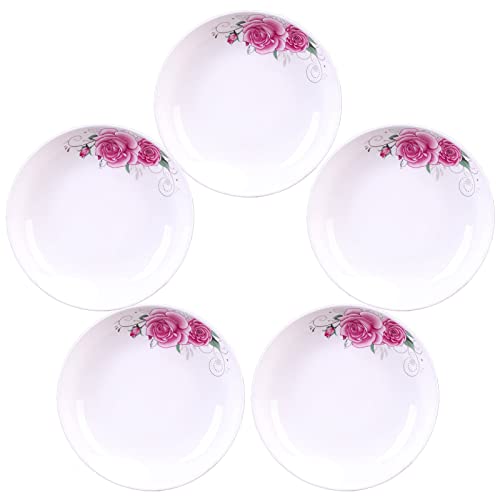 Decohomeforu Confezione da 5 piatti in ceramica con motivo a rose, 17,8 cm, piatti da dessert in ceramica, per bistecche, pasta, pizza, antipasti, piatti (lavabili in lavastoviglie e adatti al