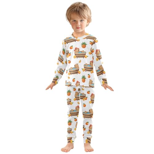 Pajama Sets Long Sleeve Cute Capybara Bath Pattern Soft Comfy Sleepwear 2 Piece PJS 3-8T2