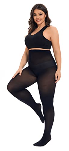 Image of CozyWow Plus Size Tights for Women 80D Soft Solid Color Semi Opaque Pantyhose High Waist 1X 2X 3X 4X