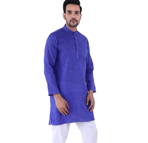 Image of Sadree Men's Cotton Long Solid Color Plain Knee Length Mandrin Collor Full Sleeve Ethnic Kurta Only