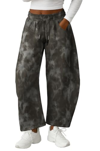 Image of Lepunuo Barrel Sweatpants Women Casual Baggy Elastic Waisted Pants Wide Leg Gym Trousers with Pockets