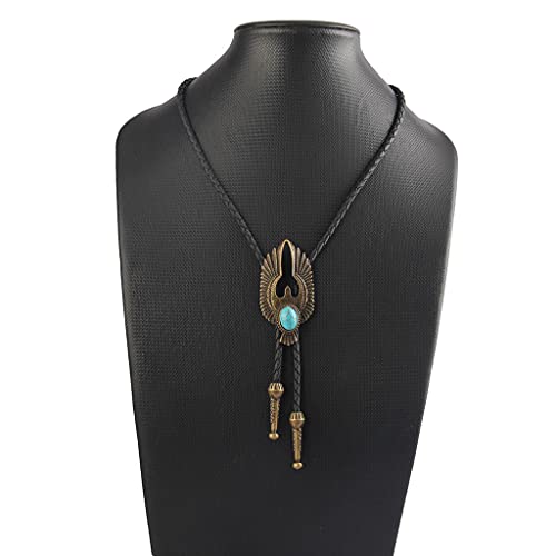 Image of GelConnie Bolo Tie for Men Women Western Cowboy Turquoise Leather Necktie | Natural Stone Bolo Tie Necklace for Women Rodeo Cowboy Leather Necktie Native American Western Cowgirl Ties Adjustable Cord