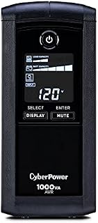 CyberPower CP1000AVRLCD Intelligent LCD UPS System, 1000VA/600W, 9 Outlets, AVR, Mini-Tower, Black