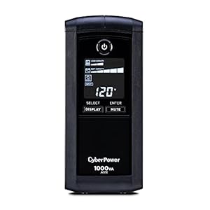 CyberPower CP1000AVRLCD Intelligent LCD UPS System, 1000VA/600W, 9 Outlets, AVR, Mini-Tower, Black