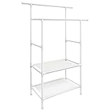 STABILITÄT IST DAS A UND O: Kleidung an die 2 Kleiderstangen, Schuhe und Taschen auf die Ablagen im unteren Bereich - Sie müssen sich keine Sorgen über die Stabilität dieses Kleiderständers machen! Aus robusten Metallrohren (Ø 25 mm; Wandstärke 0,25 mm) und 110 g/㎡ Premium-Vliesstoff gefertigt, kann er Gewichte bis 70 kg aushalten