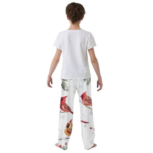 Cardinal Bird and Snow Boys Long Pants Soft Trousers Elastic Waist Kids Lounge Bottoms with Pockets S-XL3