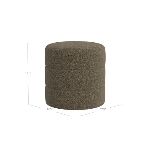 Image of HomePop 18 inch Round Ottoman - Dark Brown Boucle