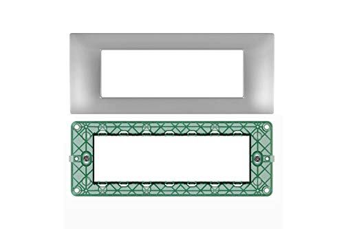 LineteckLED -Serie Completa di Placche per Interruttori Prese- Kit Placca 7 Posti 7M Compatibile Vimar Serie Plana + Supporto 7 Posti Compatibile Vimar (SILVER)