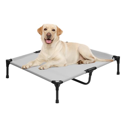 Elevated Dog Bed, Cooing Raised Dog Cots Beds for Large Dogs, Outdoor Dogs Hammock Bed with Breathable Mesh, Easy to Assemble, Non Slip, Grey, L