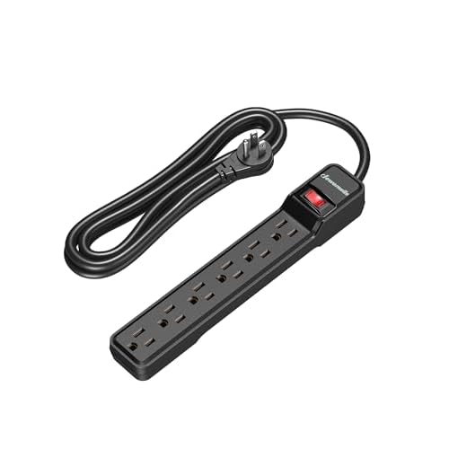 DEWENWILS 6-Outlet Power Strip Surge Protector with 10 Foot Long Extension Cord, Low Profile Flat Plug, 15 Amp Circuit Breaker, 500 Joules, Wall Mount, UL Listed, Black 10ft