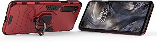Image of WOW IMAGINE Shock Proof Back Case Mobile Cover for 1+ OnePlus Nord (Armor | Hybrid PC + TPU | Full Protection with Ring Holder Kickstand | Red)