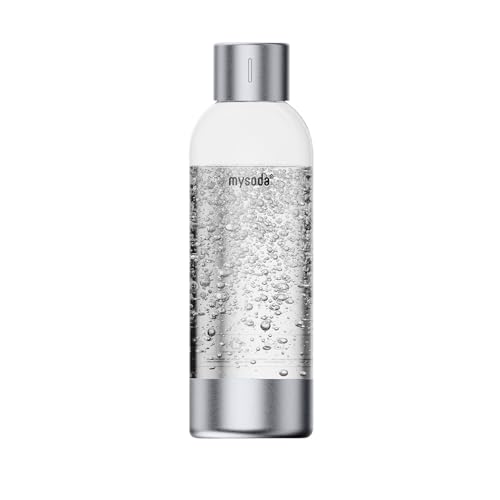 Mysoda: Hochwertiges und BPA-freies Premium 1 Liter Wasserflasche für Wassersprudler, Deckel und Boden aus rostfreiem Edelstahl - Silber