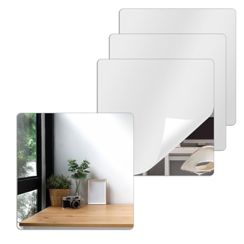 4 Piezas 15 X 15 cm Alta Definición Espejos Adhesivos, Acrílico Flexible Espejo Pegar Pared, Resistente a los Golpes Espejos para Puertas, Pegatinas Decorativas Diy para Dormitorios, Baños y Salones