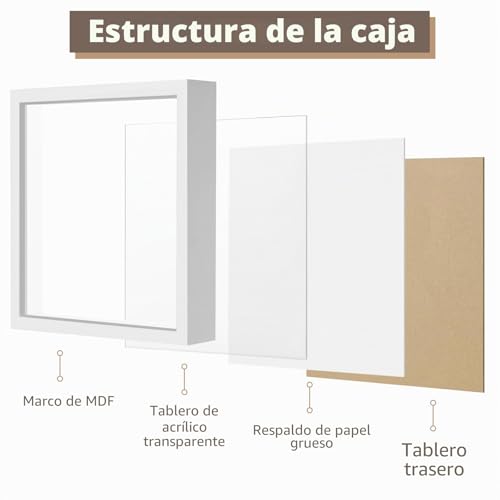 Miniatura 4 de Wisyok Marcos Con Profundidad 22x22cm, Marcos De Fotos 3d Para Preencher, Molduras Profundas Como Flores, Ramos De Casamento E Objetos Decorativos Blanco