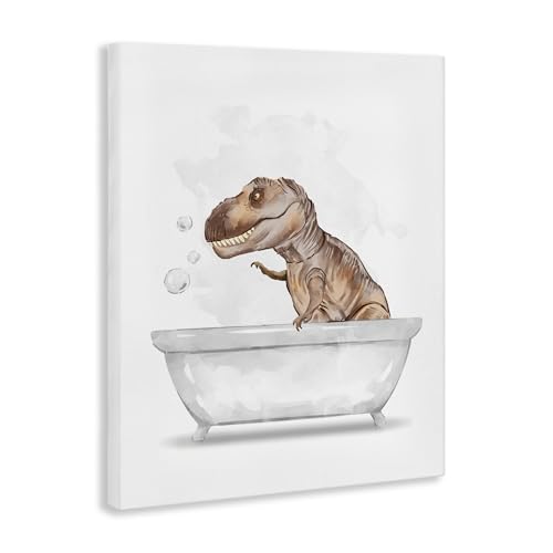 Image of T Rex Dino Bubble Bath Bathroom, 16 x 20 Inch Canvas Wall Art