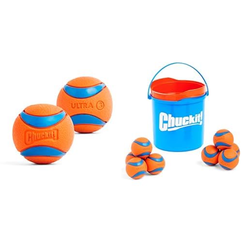 Chuckit Ultra Ball Dog Toy Bundle - Small 2-inch 2-Pack Medium 2 5-inch 8-Pack with Cleaning Bucket Durable
