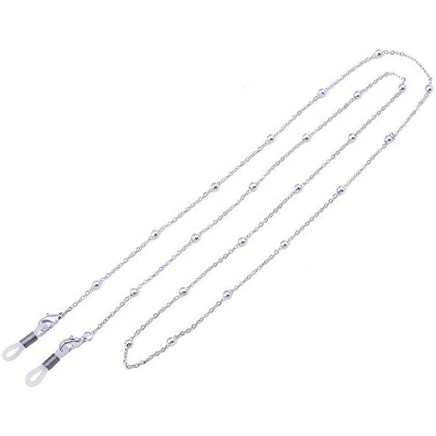 cooltime Bead Eyeglass Chain Lobster Clasp Glasses Holder for Men Women (Silver) Cover