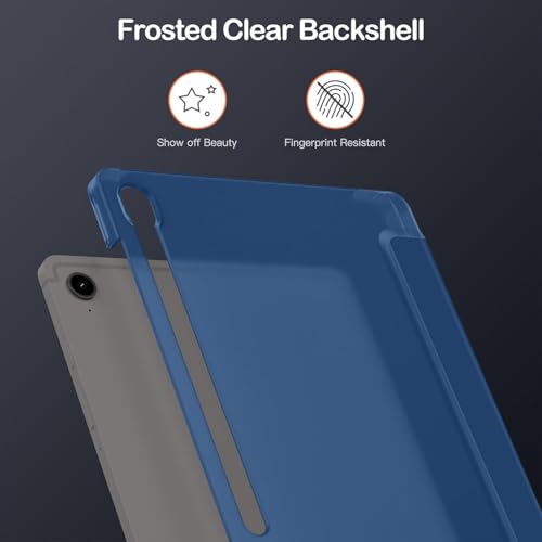 Image of MOCA Case for Samsung Galaxy Tab S10 Plus / S9 Plus 12.4-Inch, Translucent Back Tri-Fold Stand Cover, Supports S Pen Charging, Auto Wake /Sleep, Protective PU + PC Tablet Case (Navy Blue)