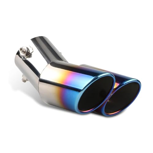 Image of YAWUROU Car Dual Exhaust Tips, Stainless Steel Double Outlet Car Muffler Tail Tip, 2.5" Inlet Curved Type Tailpipe Tip, Bolt On Design, Universal for Most Cars (Multicolored)