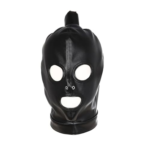 Hdynasty Capuche en cuir PU noir, perruque intégrale à 3 trous, masque sexuel pour les yeux, couvre-chef pour jeu de rôle (Masque)