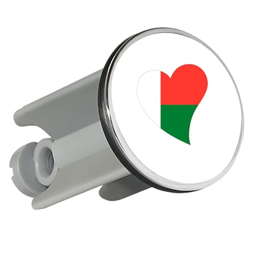 Huuraa Waschbeckenstöpsel Madagaskar Flagge Herz 4cm höhenverstellbar Abflussstopfen Geschenkidee