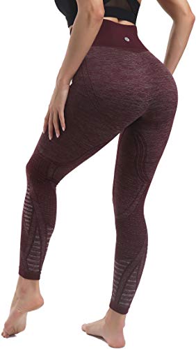 RUNNING GIRL High Waist Seamless Yoga Leggings for Women,Tummy Control Laser Cut-Out Compression Shapewear Leggings(CK2417.Dark Plum.S)