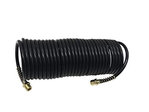 Recoil Air Hose 3 8 Inch OD with Bend Restrictors Compressor Hose with 1 4 Inch NPT Brass Air Compressor Accessories Fittings, 25 Feet